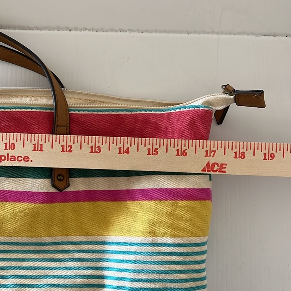 NWT Sonoma Multi Stripe Cotton Zip Faux Leather Tote - Picture 10 of 14